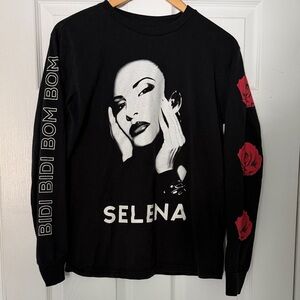 Selena Black Long Sleeve Graphic Tee with Red Rose Sleeves